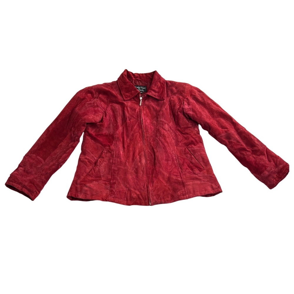 Vintage Henig Furs Red Genuine Leather Women's 2XL Jacket‎ Zip Front Patchwork